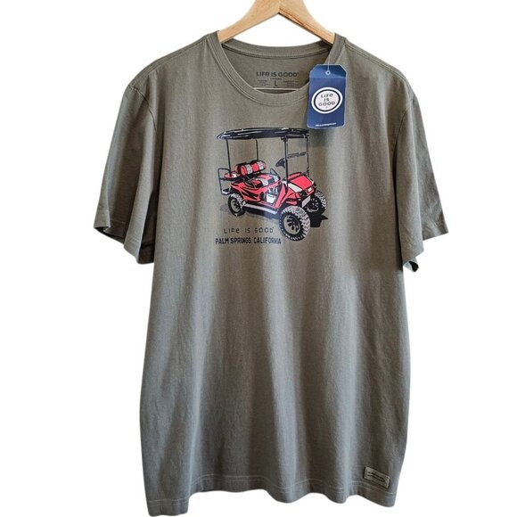 NEW Life Is Good Golf Cart Palm Springs Green Short Sleeve Crusher T Shirt Men L - Picture 1 of 10